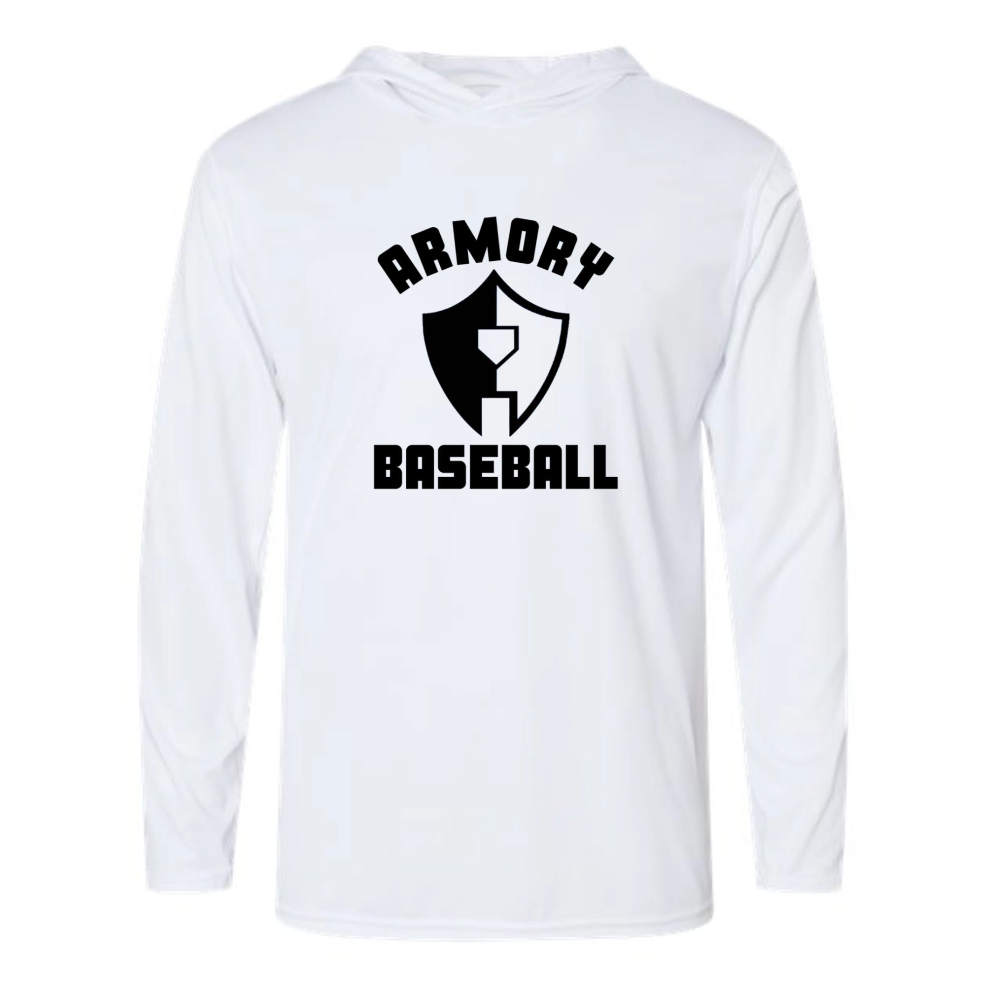 Armory Baseball Logo Unisex Hooded Long Sleeved Performance Tee