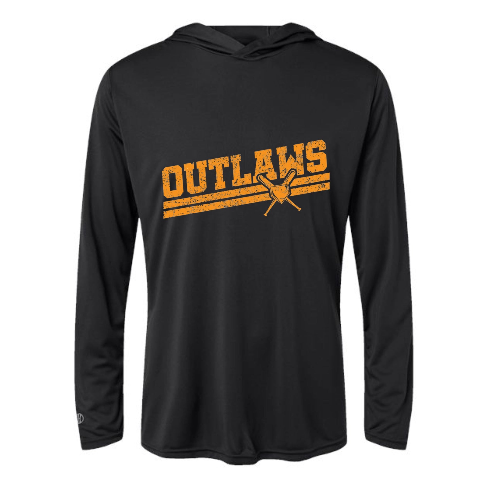 Outlaws Baseball Slant Unisex Hooded Long Sleeved Performance Tee