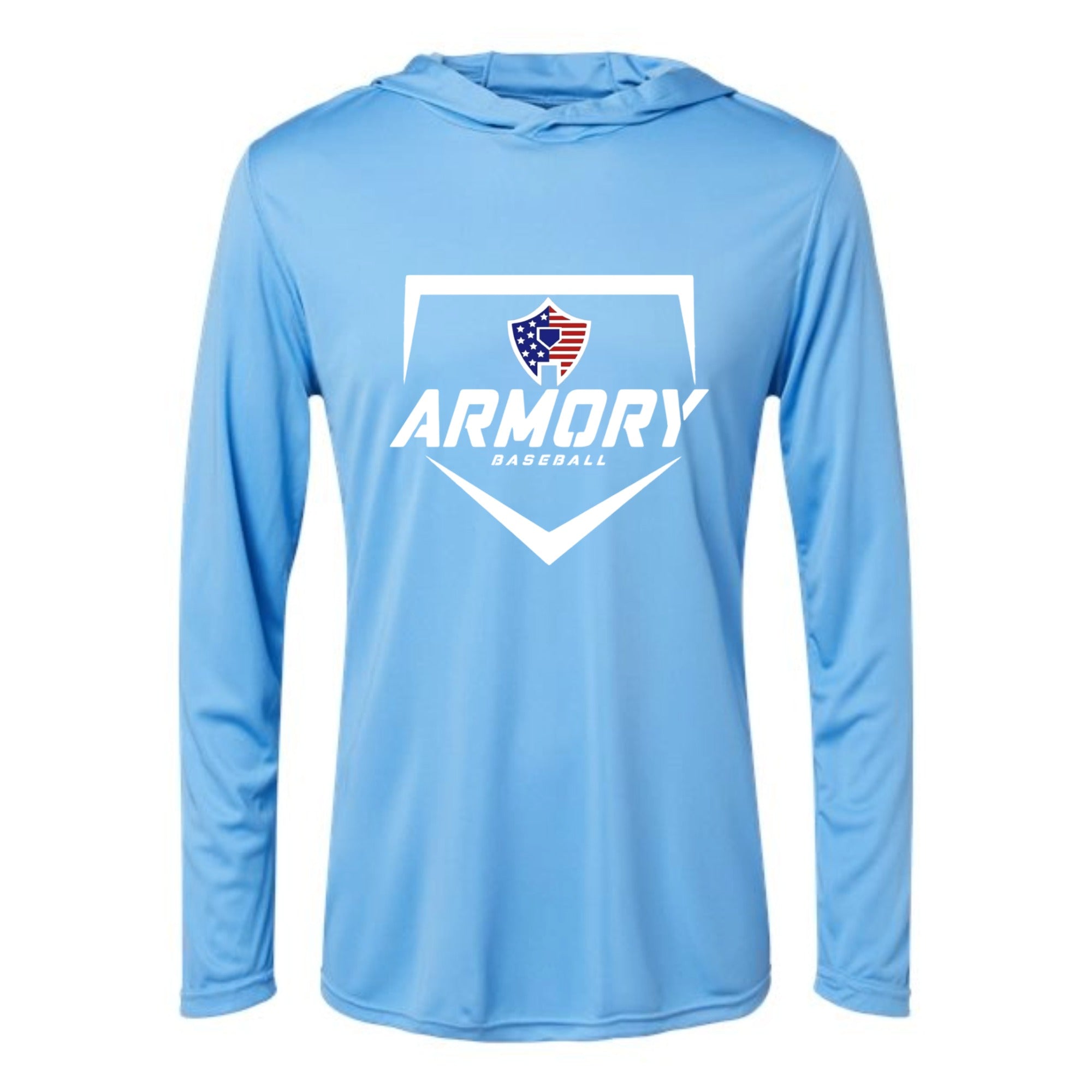 Armory Baseball Patriotic Unisex Hooded Long Sleeved Performance Tee