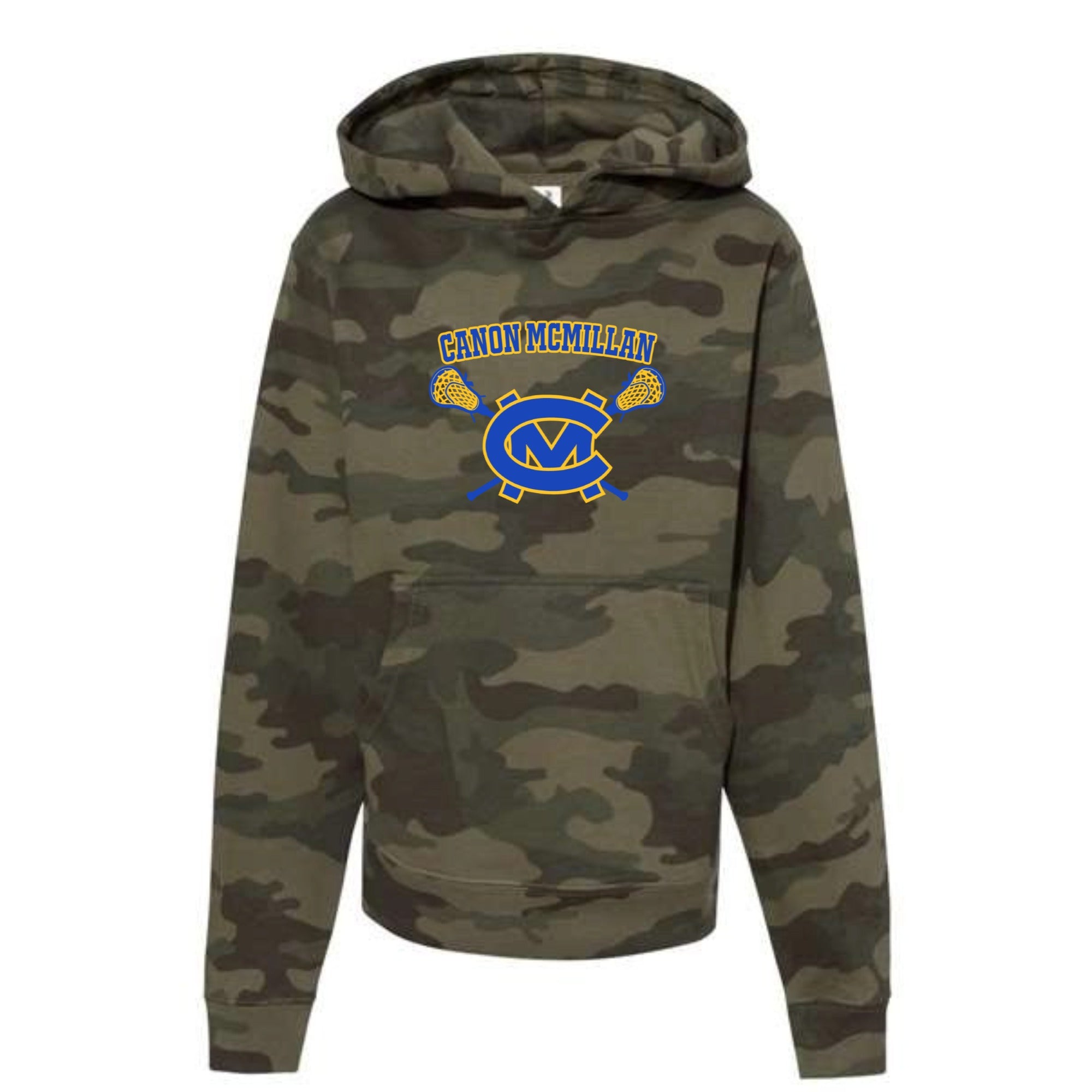 Canon Mac Lacrosse Logo Blue and Gold Youth Camo Hooded Sweatshirt