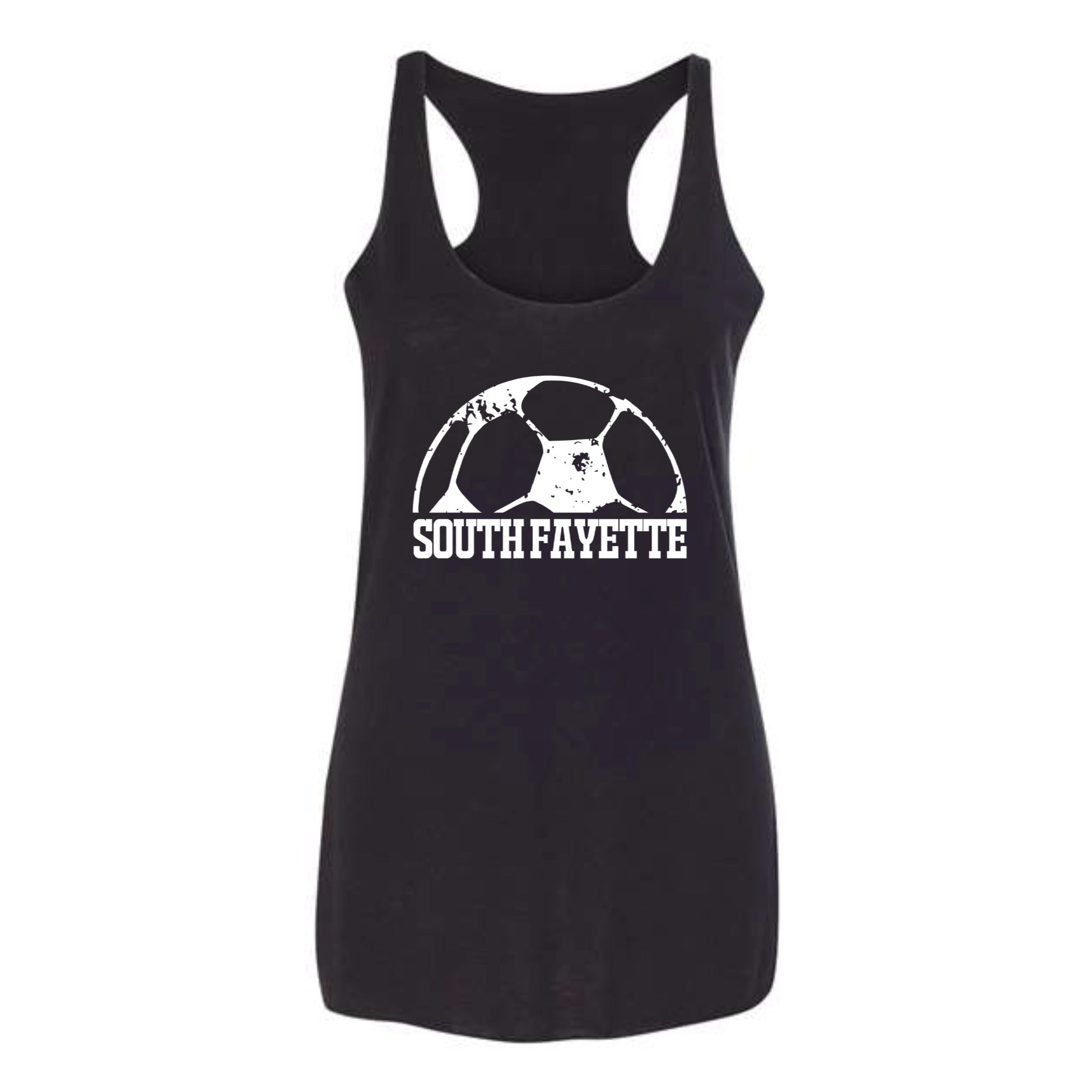 South Fayette Soccer Distressed Ball Women's Tri-blend Racerback Tank