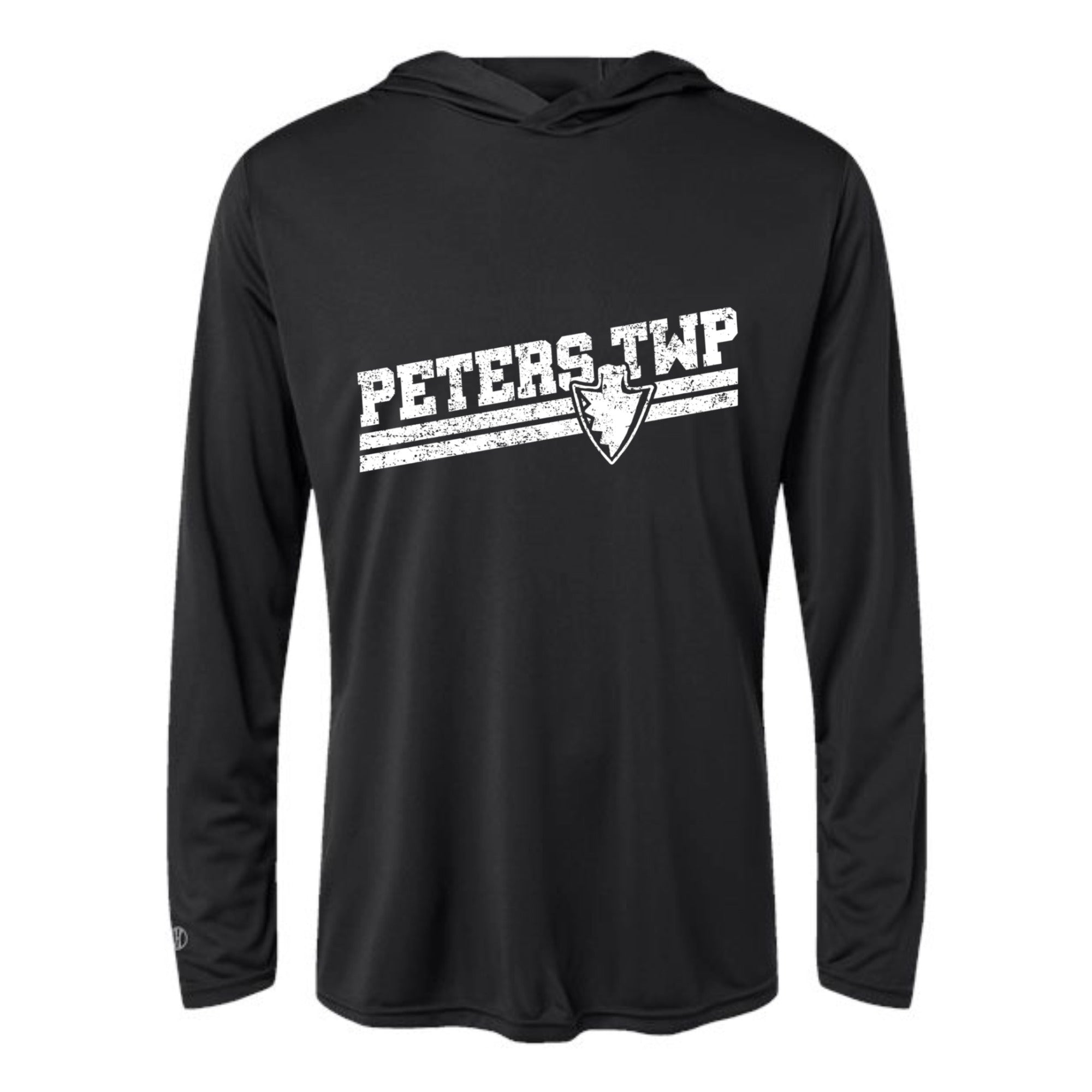 Peters Slant White Unisex Hooded Long Sleeved Performance Tee