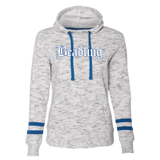 Beadling Soccer Vintage Blue Outline Women’s Mélange Striped-Sleeve Hoodie