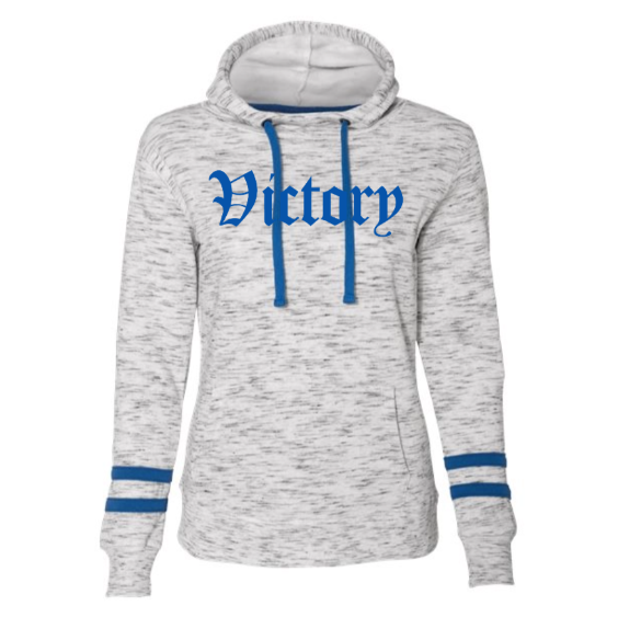 Victory Soccer Vintage Blue Women’s Mélange Striped-Sleeve Hoodie