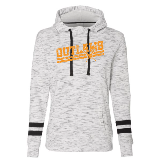 Outlaws Baseball Slant Women’s Mélange Striped-Sleeve Hoodie