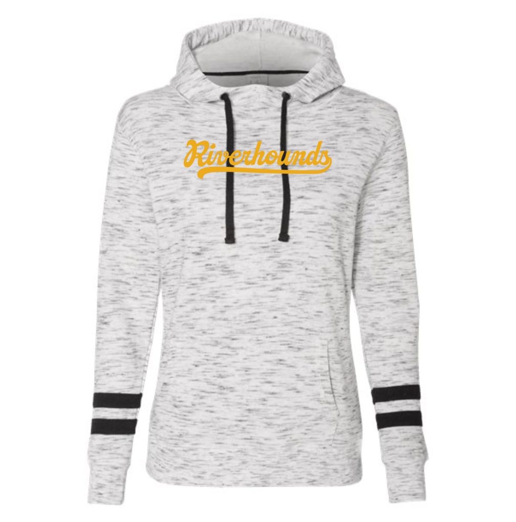 Riverhounds Script Women’s Mélange Striped-Sleeve Hoodie