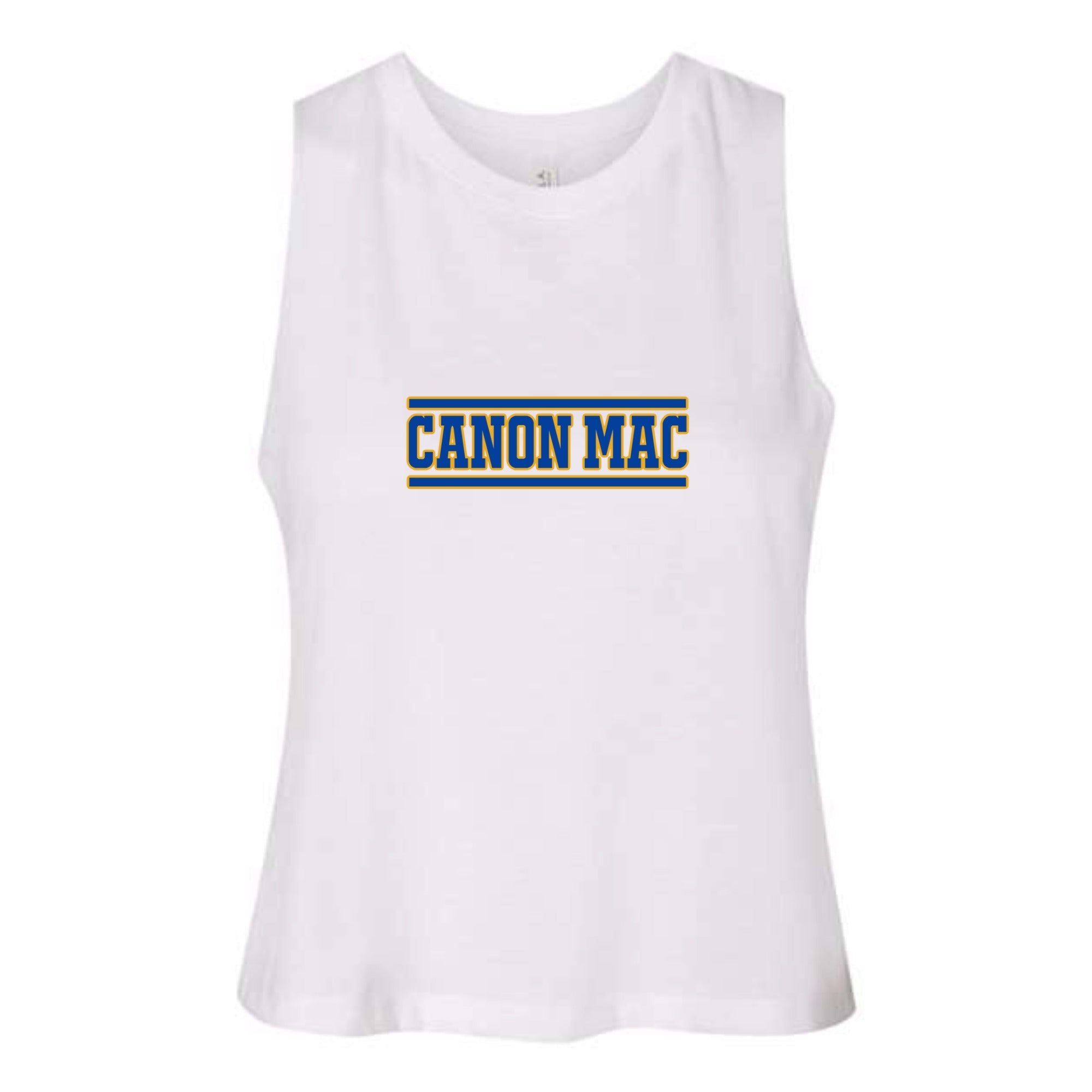 Canon Mac Blue Gold Stripe Women's Cropped Racerback Tank