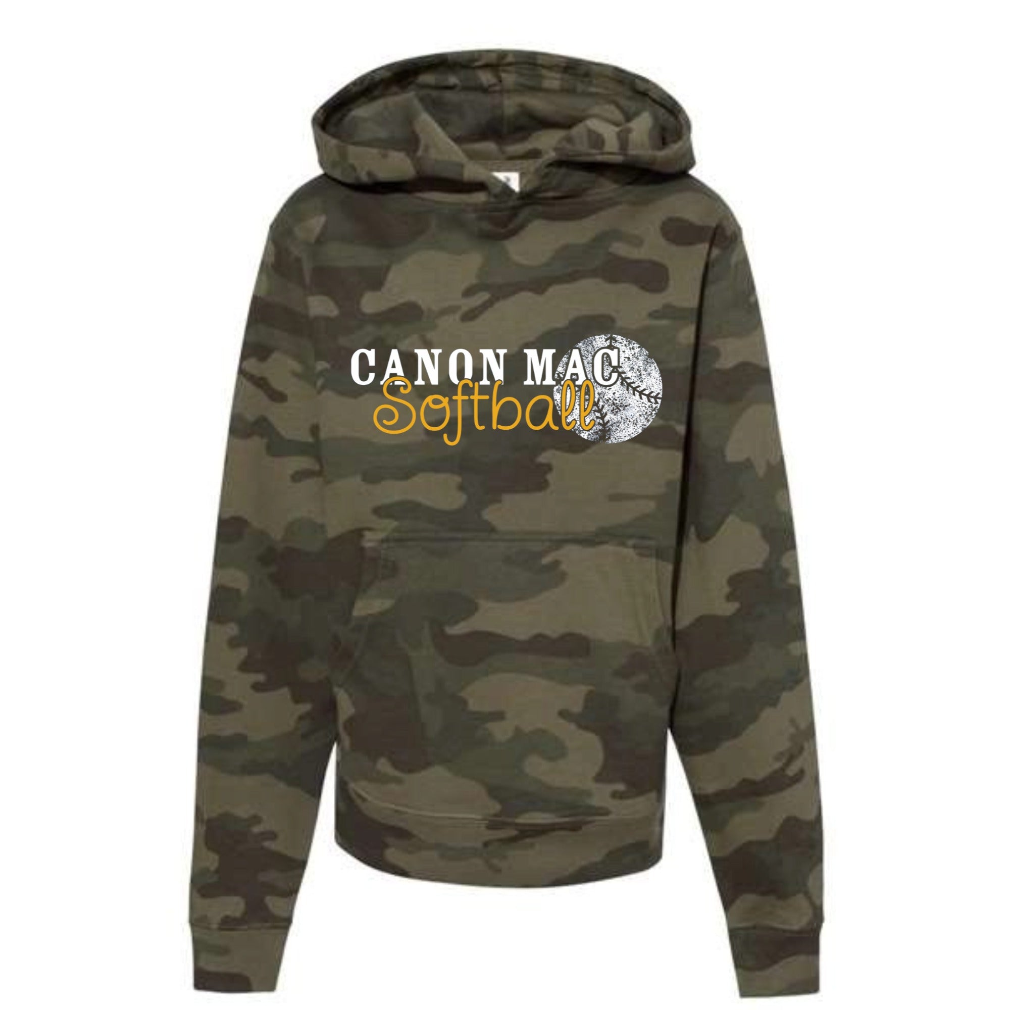 Canon Mac Softball Distressed Youth Camo Hooded Sweatshirt