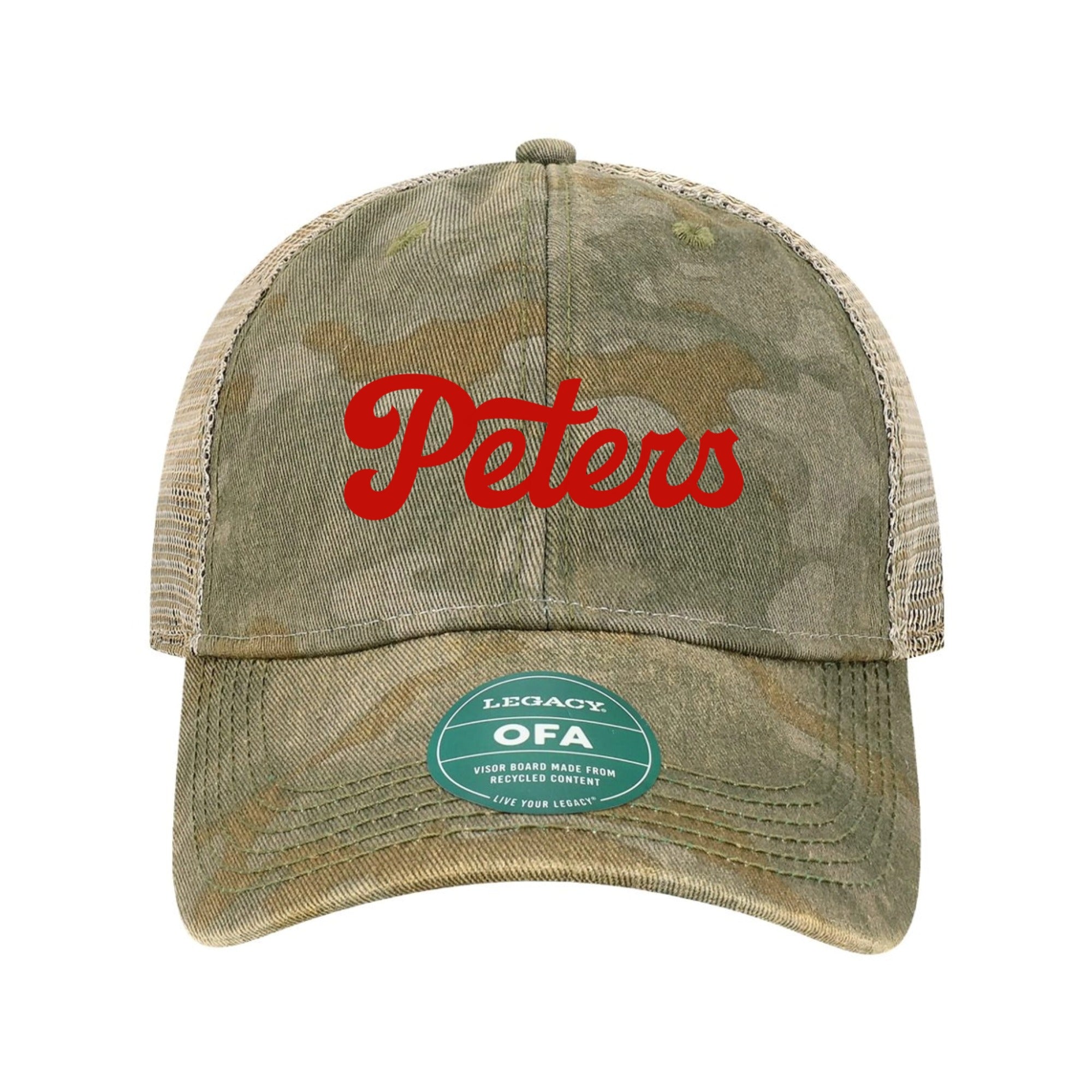 Peters Red Script Old Favorite Trucker Hat