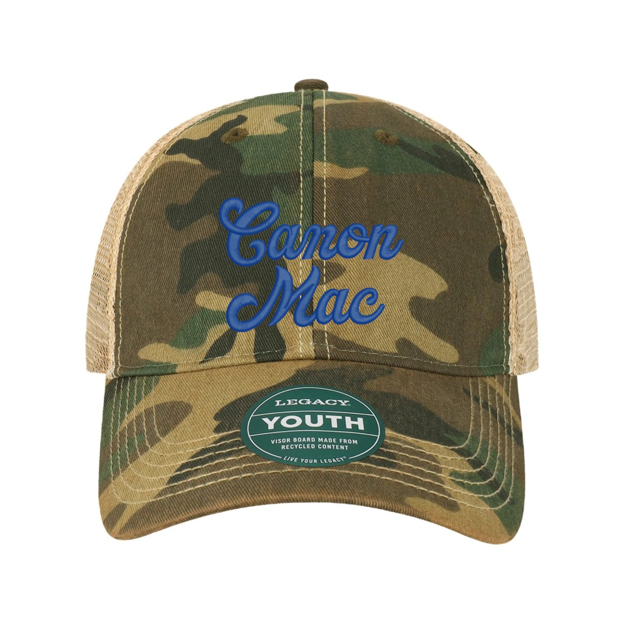 Canon Mac Blue Script Youth Old Favorite Trucker Hat